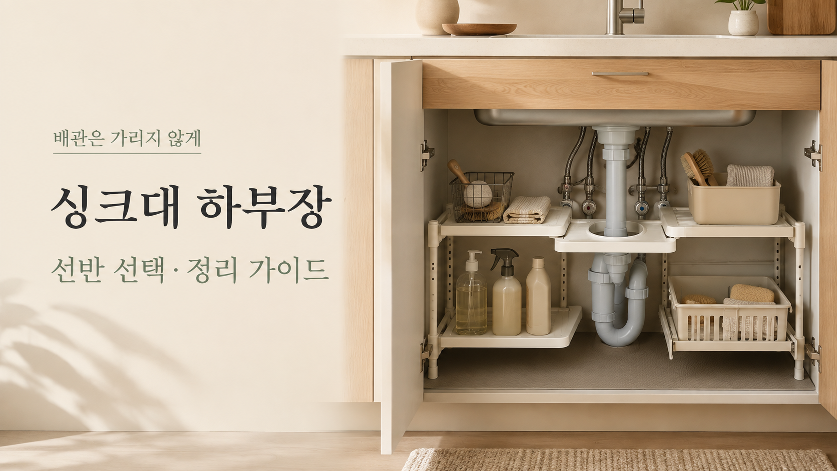 배관을 살린 싱크대 하부장 정리