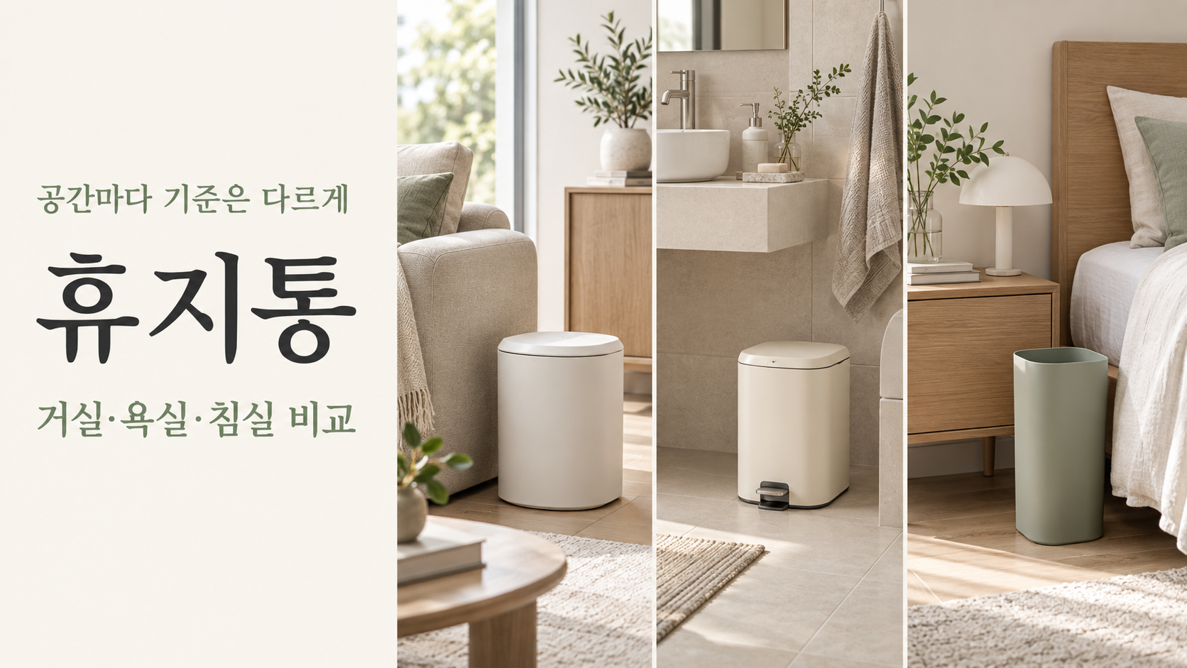 거실·욕실·침실 휴지통 비교