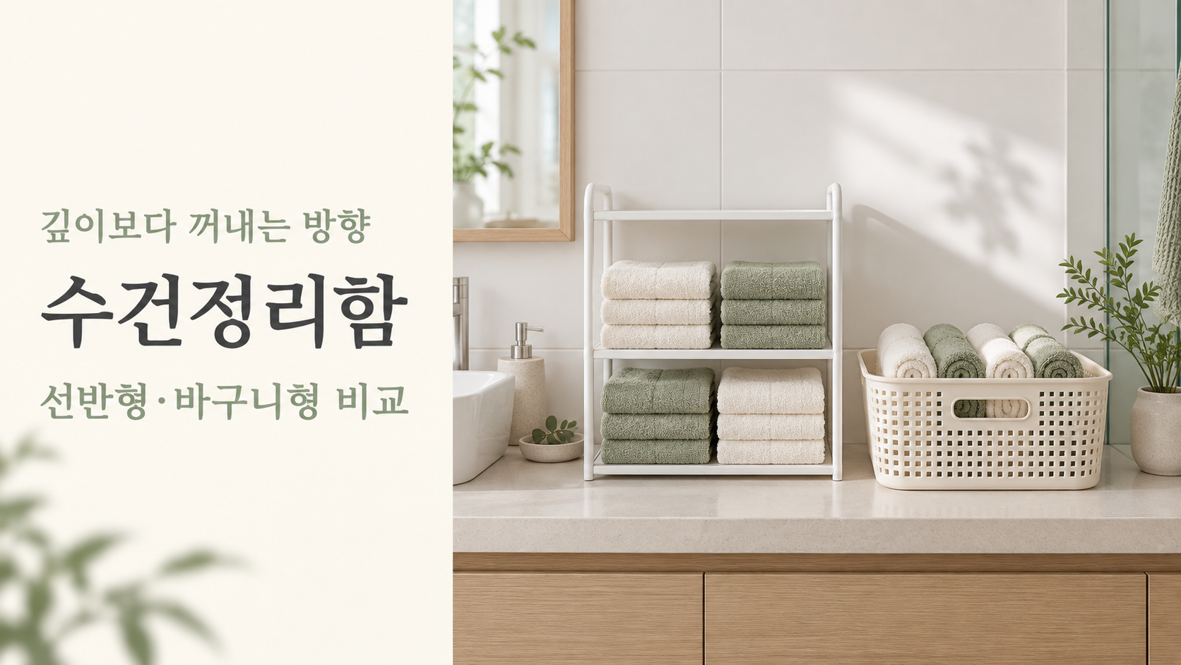 선반형과 바구니형, 수건정리 비교